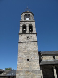 The bell tower had two sets of bells that rang in sequence on the hour.