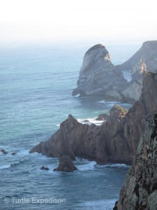 The western coast of Portugal is a mixture of sand beaches and rocky cliff promontories. The cliffs where we are camped are more than 100 meters high, (320 ft).
