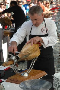 If you are going to spend €99 ($136) for a whole Jamón Ibérico de Bellota for a special party, you should hire a professional to come and carve it for you. This is a real art in itself.