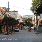This quiet side street in the Chinese Quarter near our hotel in Busan was a lively pedestrian walk at night.