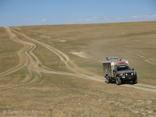 Roads like this crossing the Gobi desert in Mongolia was dedicated on our detailed map as “national highway”.