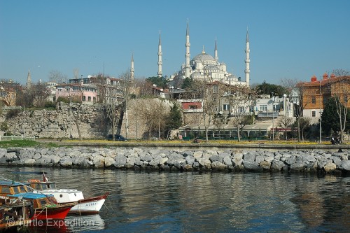 The famous Blue Mosque was in clear view from our camp near the ferry harbor.
