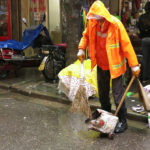 The street sweepers were busy keeping the market pretty clean.
