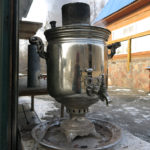 A traditional samovar is still used in Russian households.